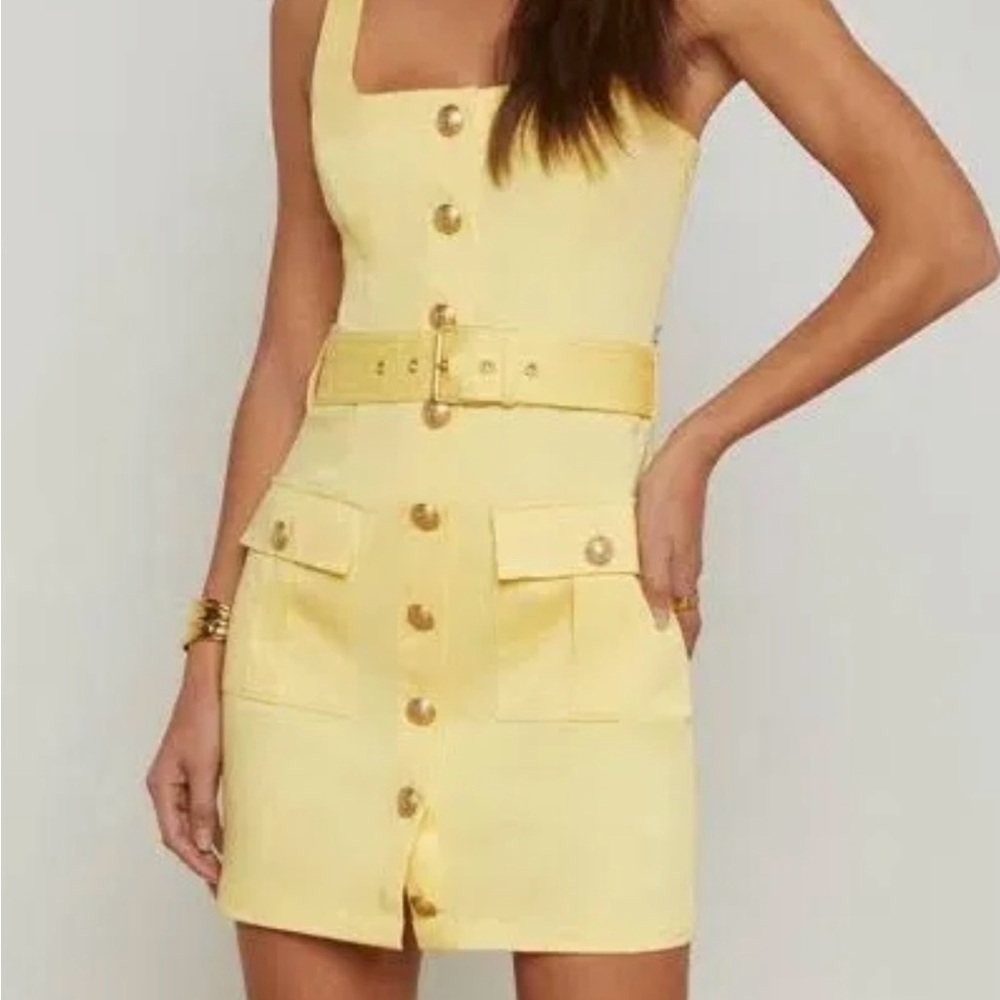 L'AGENCE Yellow Button-Front Mini Dress